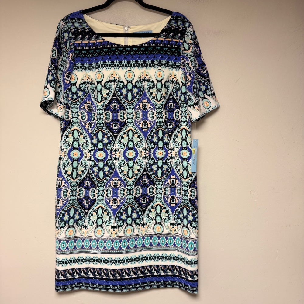 Antonio Melani Terri Dress Blue Black Medallion Print Sheath 6190M206 Womens 12